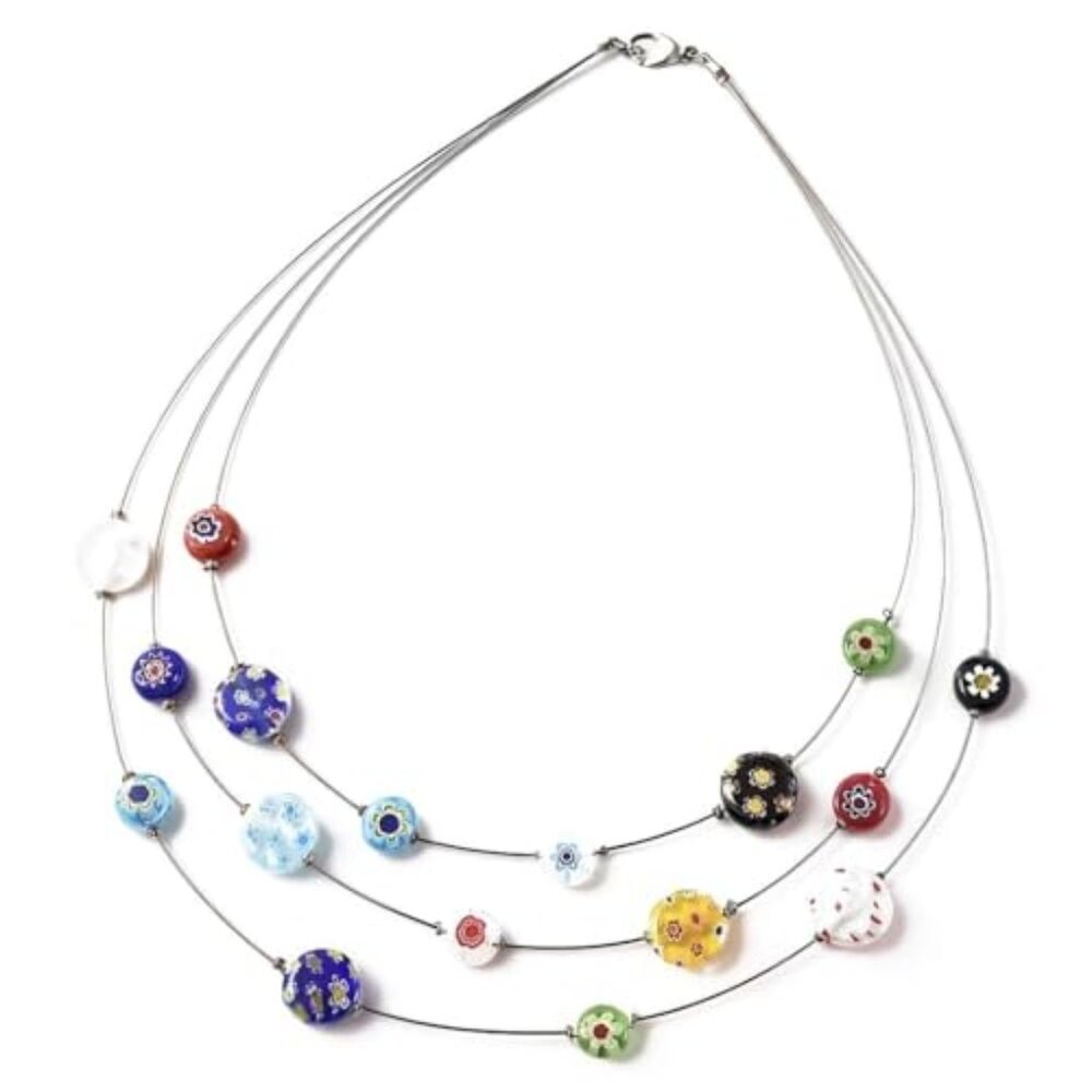 Murano Style Millefiori Glass Layered Necklaces